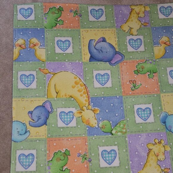 Handmade Fleece Blanket Throw Frog Elephant Giraffe Duck Little Pond 43" x 57" - Picture 2 of 6